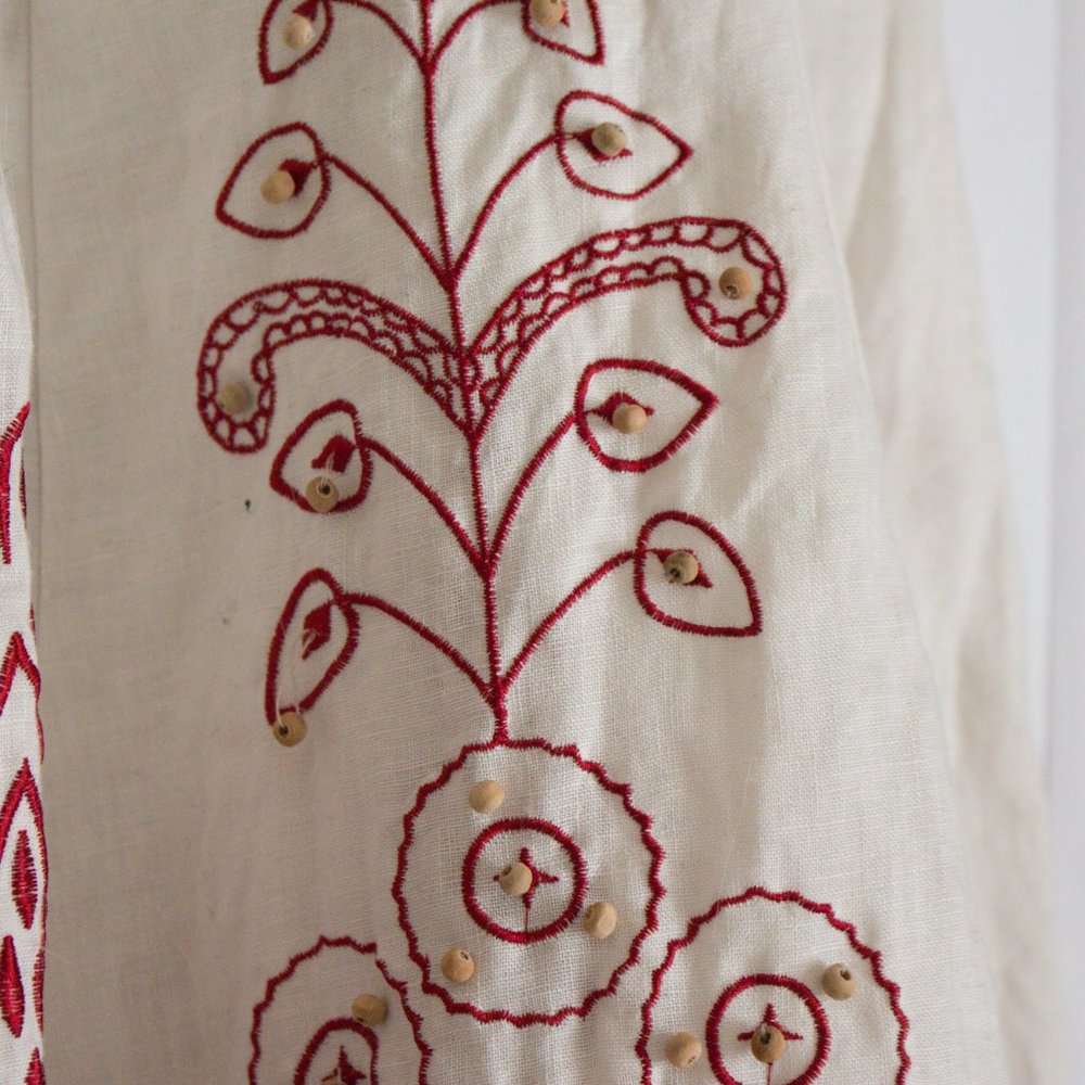 100% Linen Skirt Boho Sunny Leigh Embroidered White Skirt Red Detail Size 12 - Picture 3 of 10